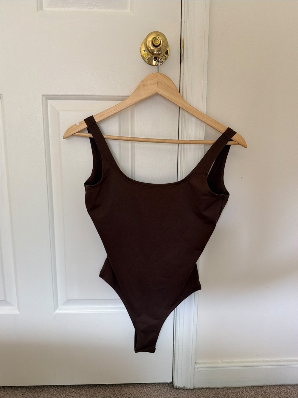 Sleek Scoop-Neck Bodysuit in Chocolate Brown